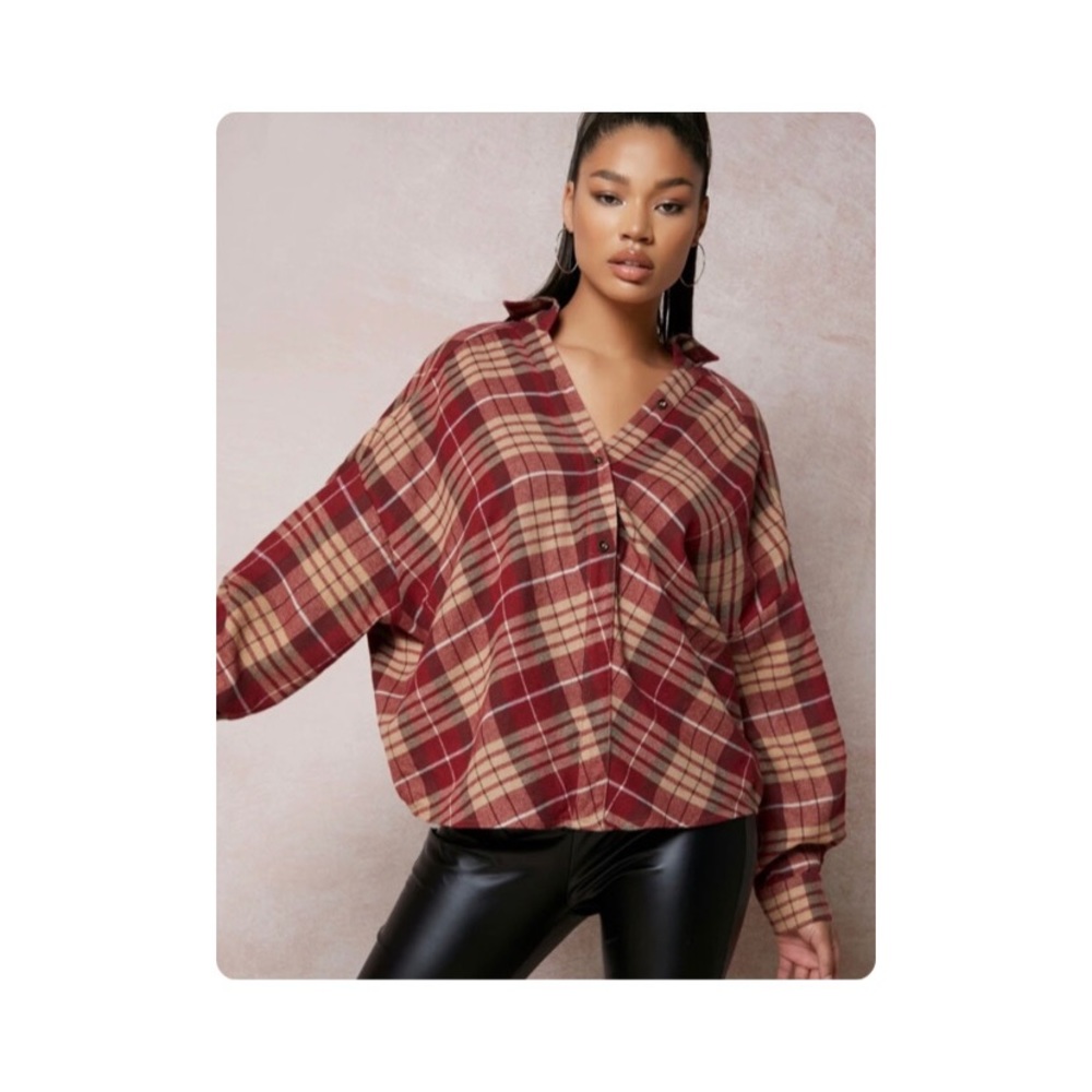 Plaid Button Front Blouse